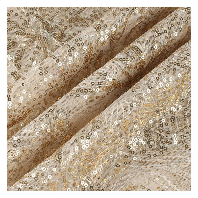cheap wholesale price 3mm embroidery large flower sequins fabric for gold