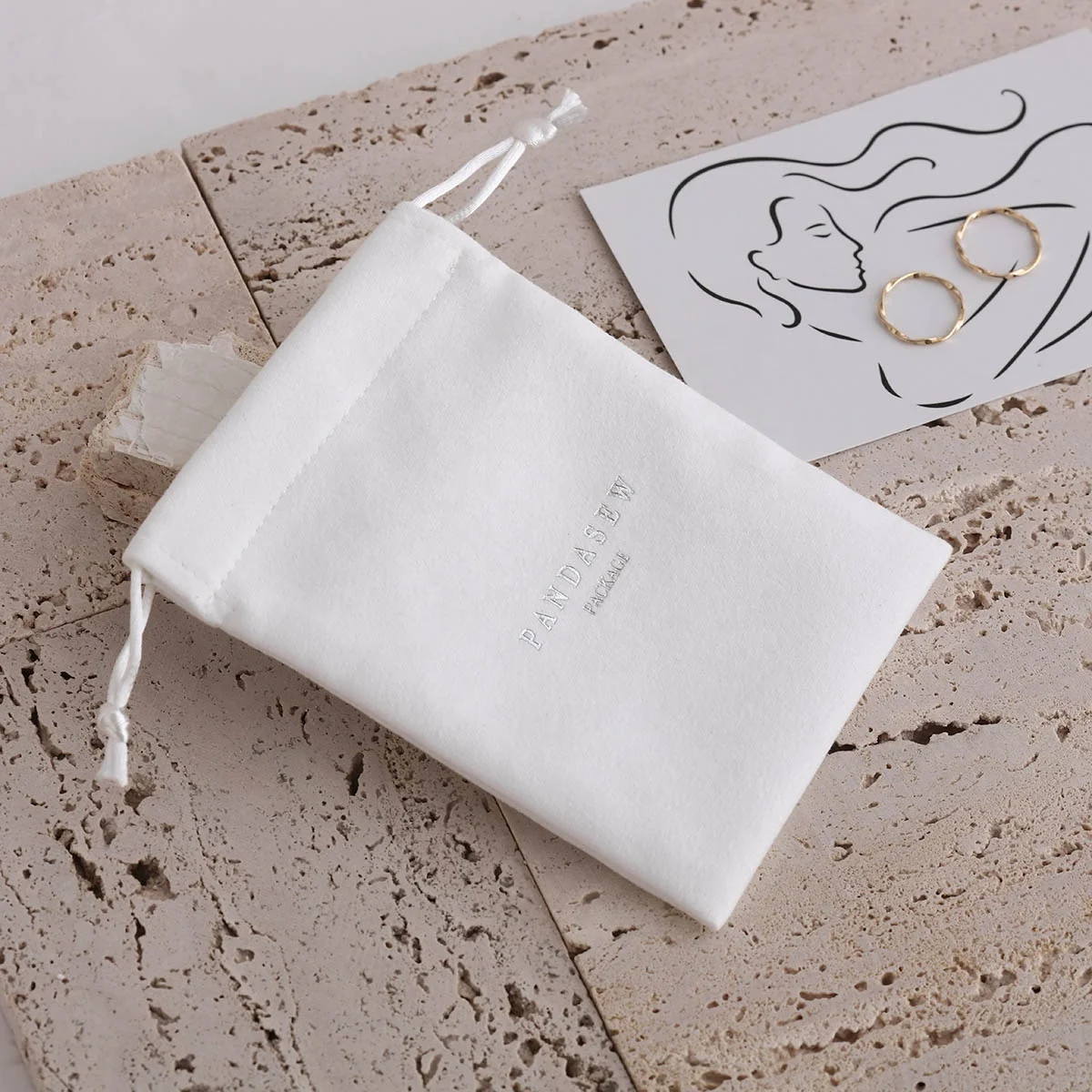 PandaSew Comfortable Feeling Custom Logo Drawstring Packaging Bag Velvet Jewelry Pouch