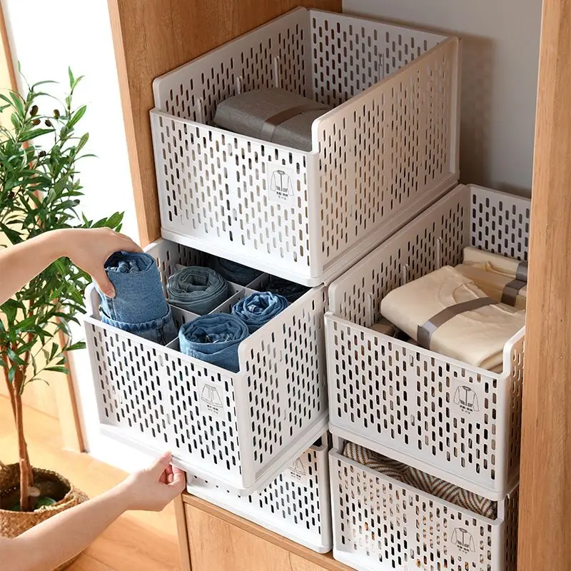 Wholesale Modern Multi-Function Foldable Plastic Basket Rectangle Storage Stacking Drawer for Clothes Injection Technics