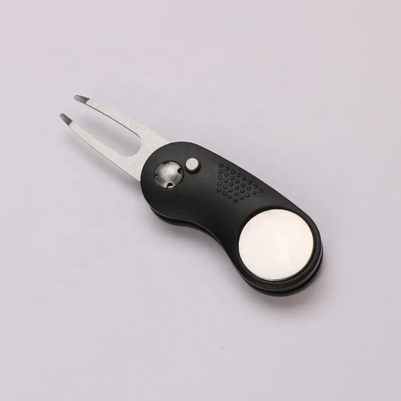 Switchblade Golf Divot Tool Blank Metal Ball Marker Golf Green Pitch Fork Golf Divot Repair Tool with Magnetic Ball Marker
