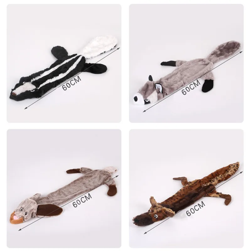 Pet dog cat skinny no stuffing squeaky plush dog sound toy puppy squeak toys raccoon squirrel tiger fox lion