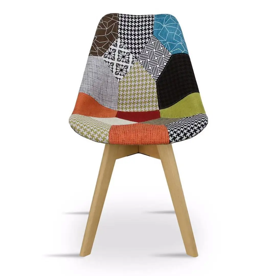 Modern Tulip Patchwork Vintage Wood Design Dining Chair