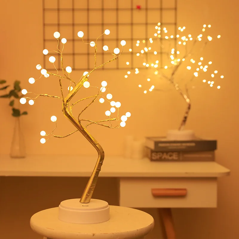Led Copper Wire Tree Light Pearl Tree Desk lamp Touch Switch Night Light Bonsai Tree Light