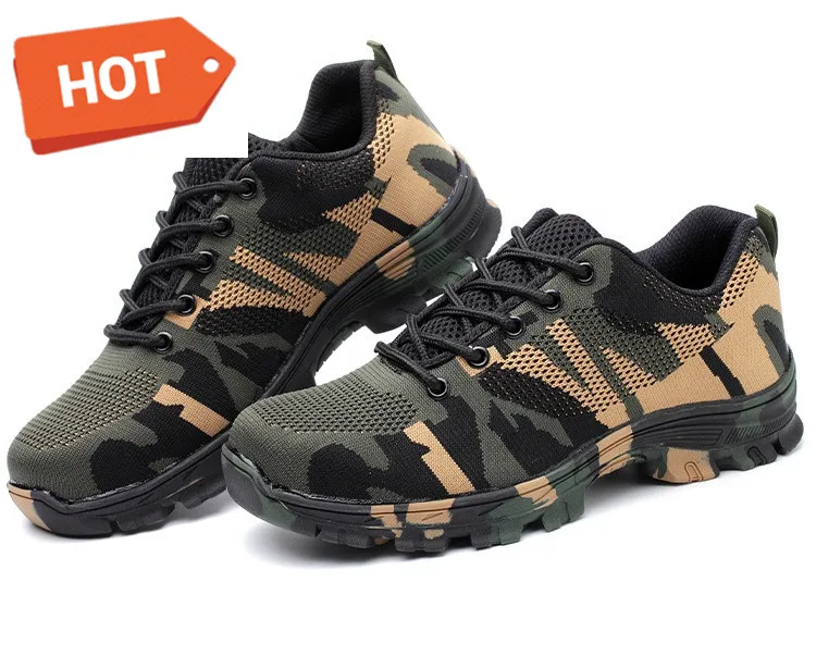 FUNTA Outdoor Plus Size Steel Toe Cap Work Boots Shoes Camouflage Puncture Proof Safety Shoes