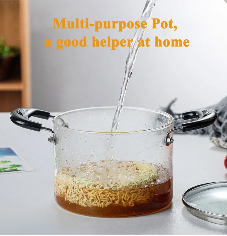 Most popular products soup cooking  microwaveable tempered 1200ml 2000ml glass cooking pot with handles