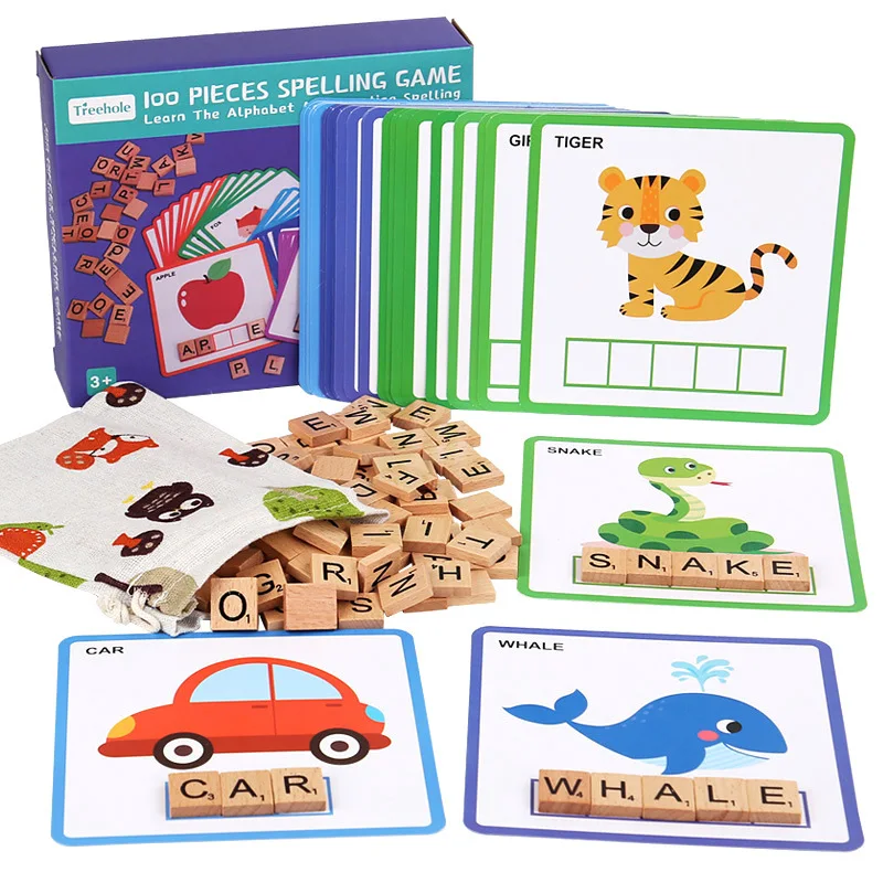 100 Pcs Wooden Letters Word Puzzle Game For Early Childhood English Word Matching Cognitive Early Education Child Puzzles