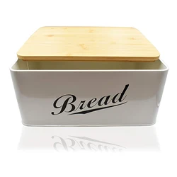 Modern Metal Bread Box with Bamboo Lid, Bread Storage, Bread Container for Kitchen Counter