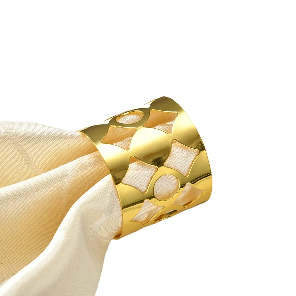 Wholesale Metal Hollow Rhombus Shaped Hotel Table Decoration Napkin Ring