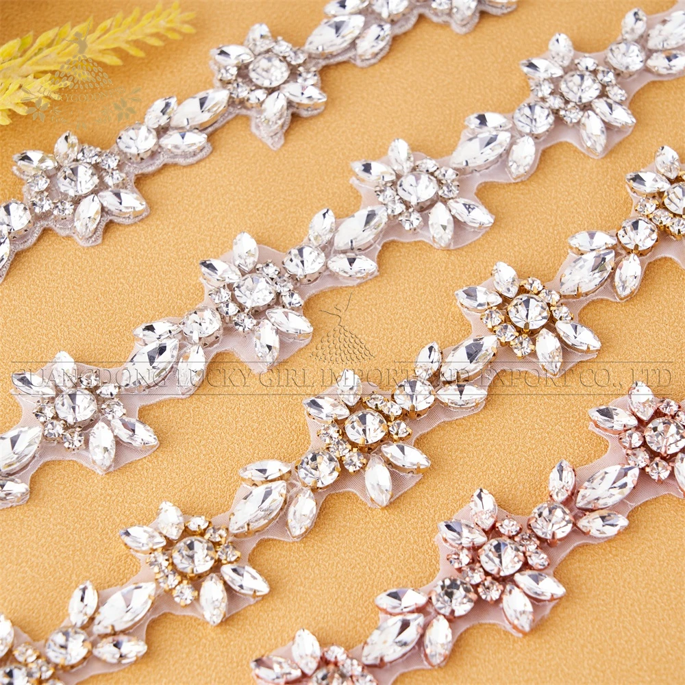 New flowers trim rhinestone appliques crystal beads patches for belts