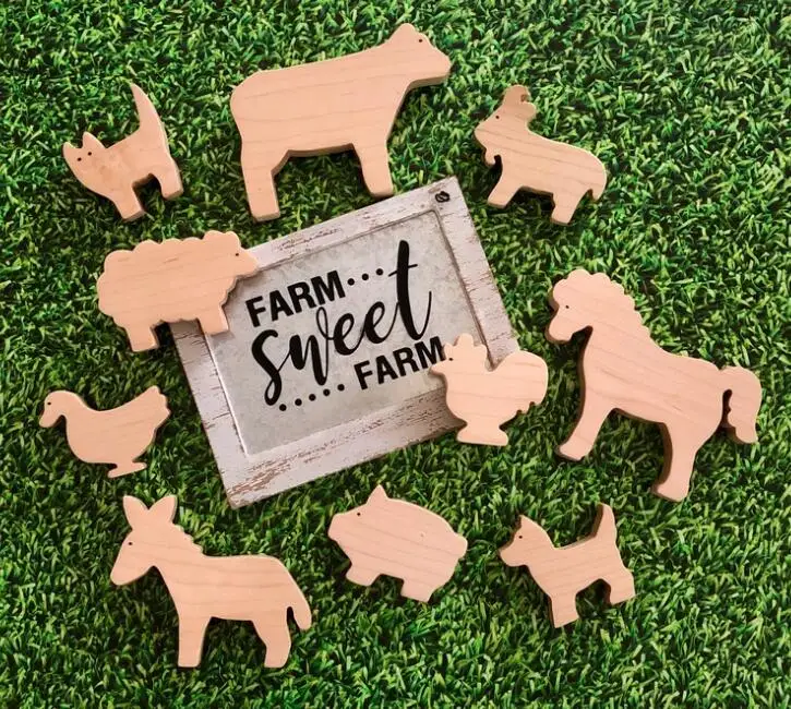 Natural Wooden Farm Animal Figures Toy Set Farm Animal Figurines Montessori Children Toy Set