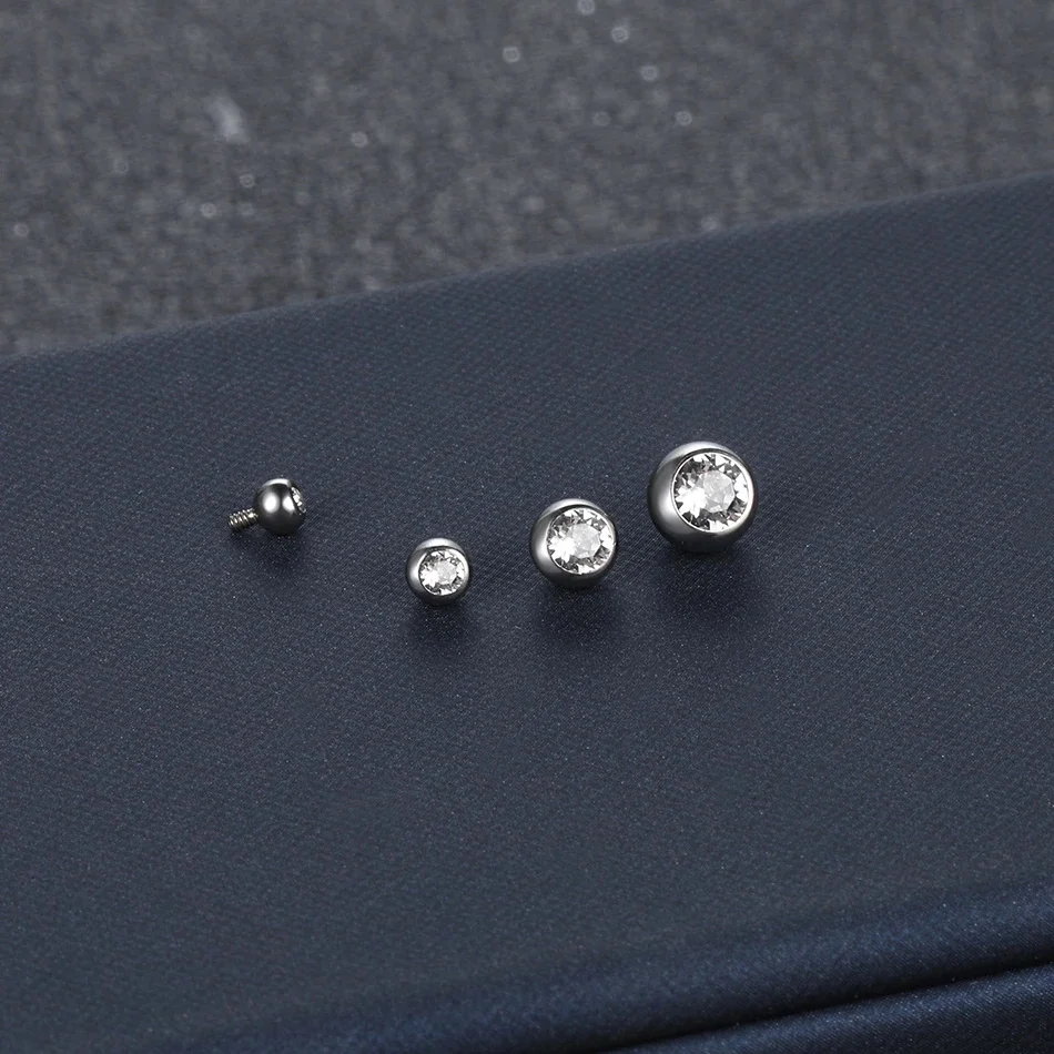 G23 Titanium Ball Body Jewelry Accessories 14G 16G Zircon External Thread Internal Thread Labret Earrings Barbell Ball