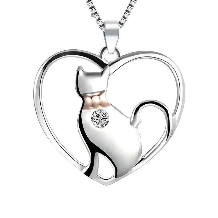 Low MOQ Cute Animal Pendant Women 925 silver cat necklace