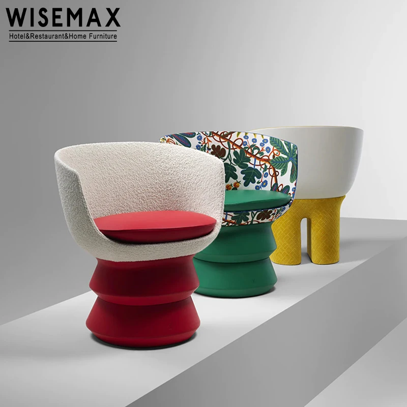 WISEMAX FURNITURE Art Creative Modern Living Room Wooden Frame Fabric Lounge Chair Luxury Hotel Lobby Reception Accent Chair