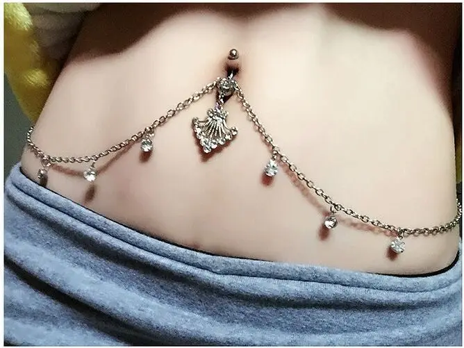 Surgical Stainless Steel Piercing Jewelry Belly Button Rings New Fashion Personality Zircon Navel Ring Waist Chain