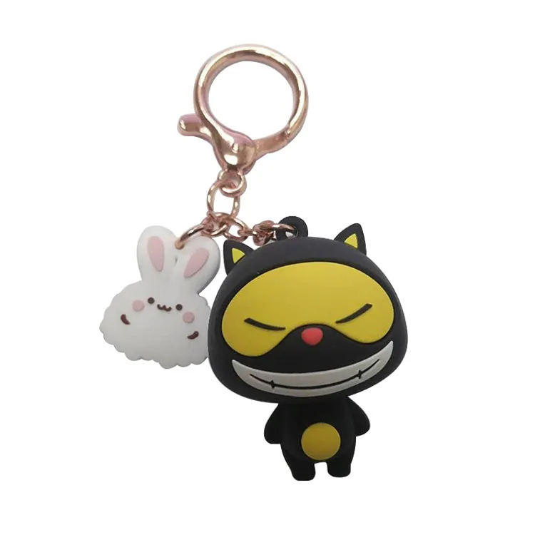 Customized Cute Silicone 3D Rubber Key Chain 3D Character Pvc Anime Figure Keychain Soft Gift Keyring