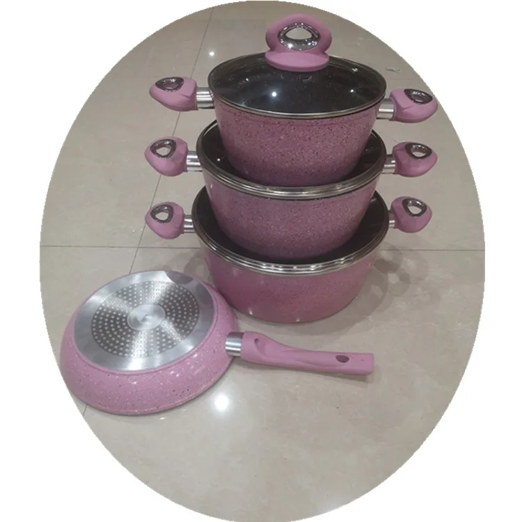 7Pcs Aluminum Forged Non Stick Cookware Set 20/24/28CM Casserole+28CM Fry Pan Stone Coating Non Stick Kitchenware Sets
