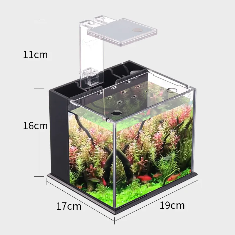 Mini Desktop Fish Tank Aquarium Ecological Creative Small Acrylic Fish Tank With Clear Lid Filter Pump And LED Light Decorations
