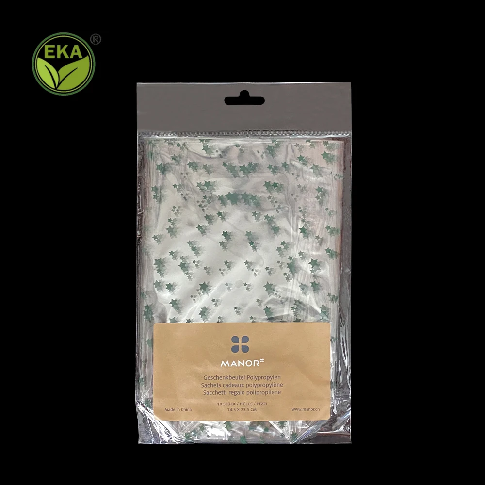 Custom Logo Christmas Transparent Cellophane Flat Bottom Food Bags Opp Clear Plastic Candy Bag With Twist Tie