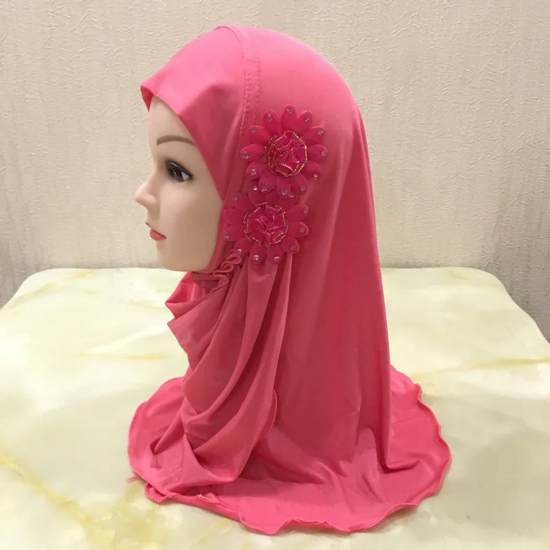 Girls muslim hijab 2 flowers islamic kids scarves hijabs muslim girls hijab scarf