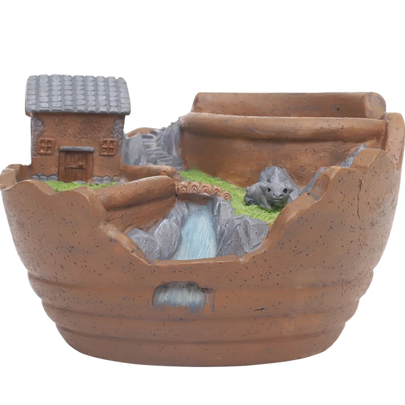 Nature Scenery House Style Succulent Planter Resin Bonsai Wholesale Price Desktop Garden Decoration Pot With Animal
