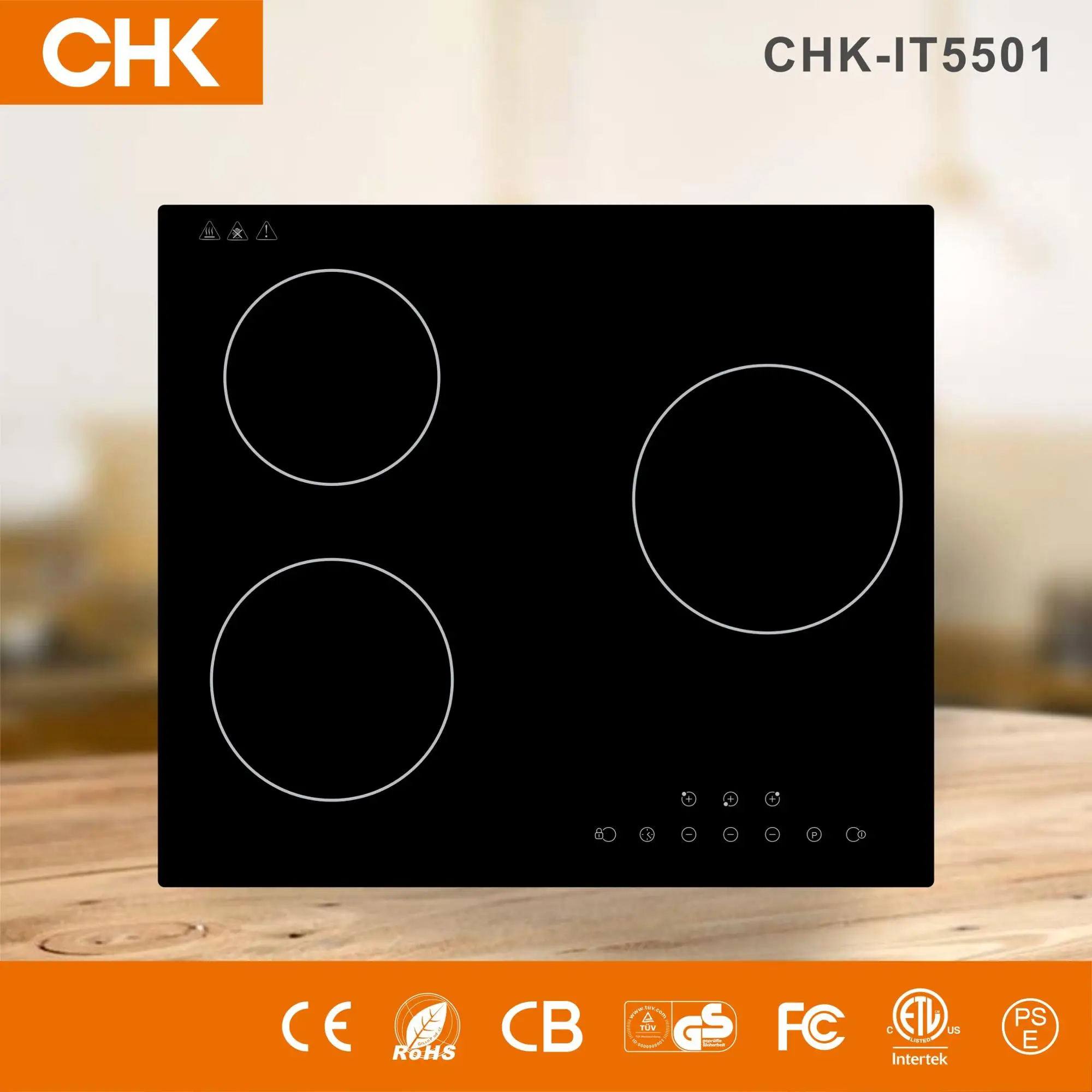 3 Zones Built in Induction Hob Black Glass Three Burner Induction cooker with Touch or Slider Control