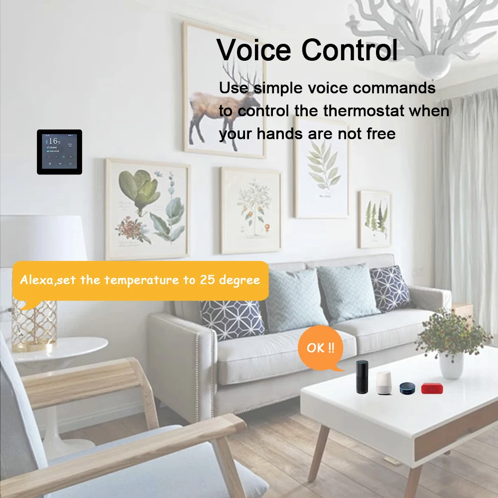 Home Fan Coil System Temperature Control Touch Screen Room Smart WiFi Thermostat