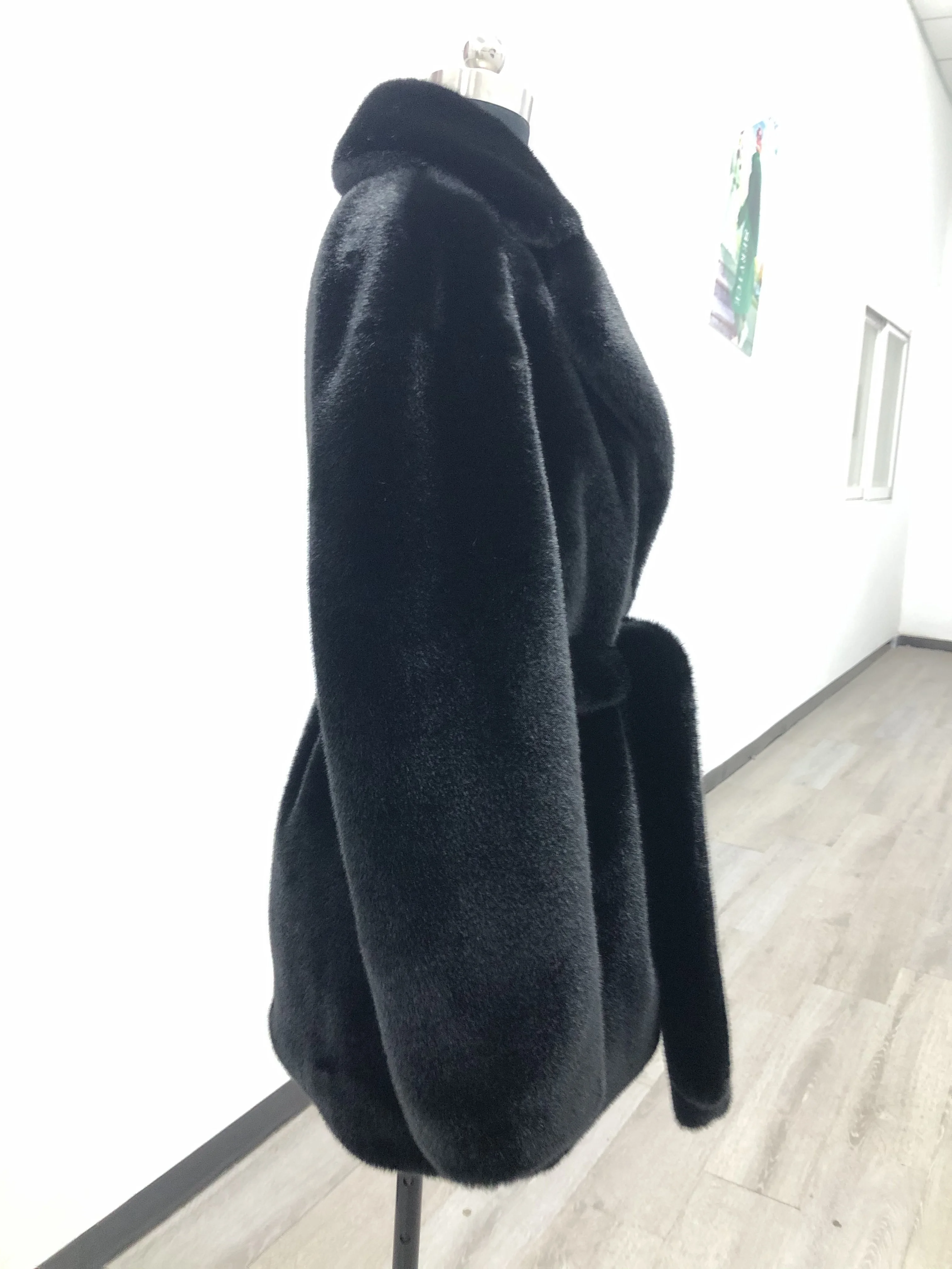 Hot seller High Quality Eco Imitate Mink Fur Top Women Ladies Mid Length Cheap Belted Luxurious Furry Mink Fur Coat