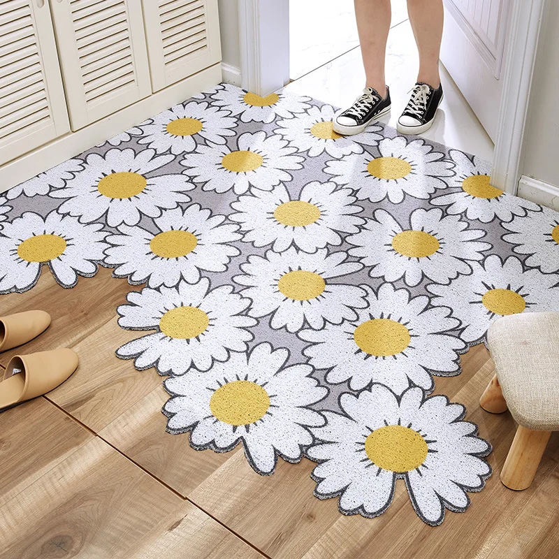 Carpet Door Mat Entrance Rubbing Anti-slip Small daisies PVC Silk Irregular Shape Rug Nordic Mat washable Carpet indoor Kitchen