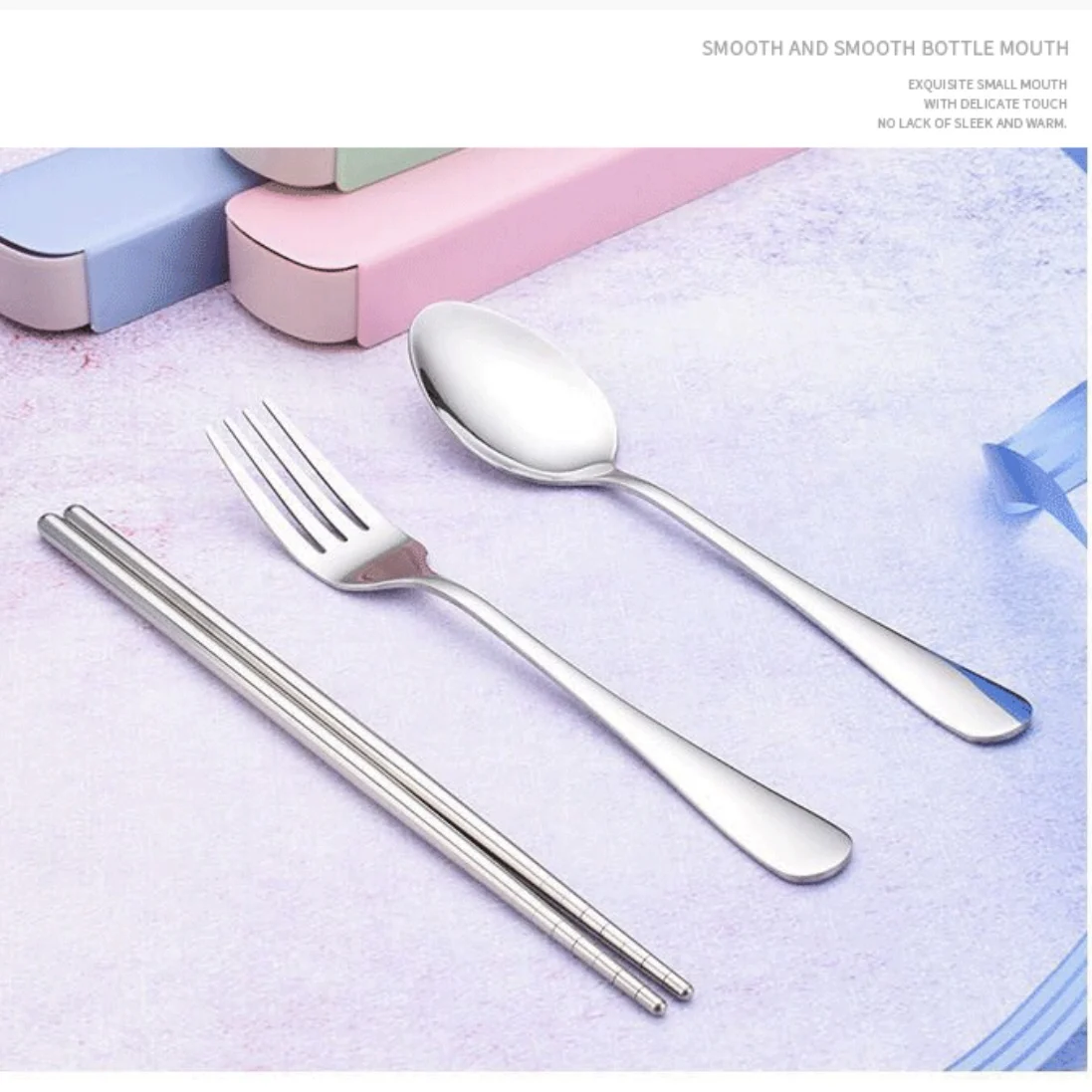 Nordic 3Pcs 410 Stainless Steel Student Flatware Travel Outdoor Portable Chopsticks Spoon Fork Cutlery Set