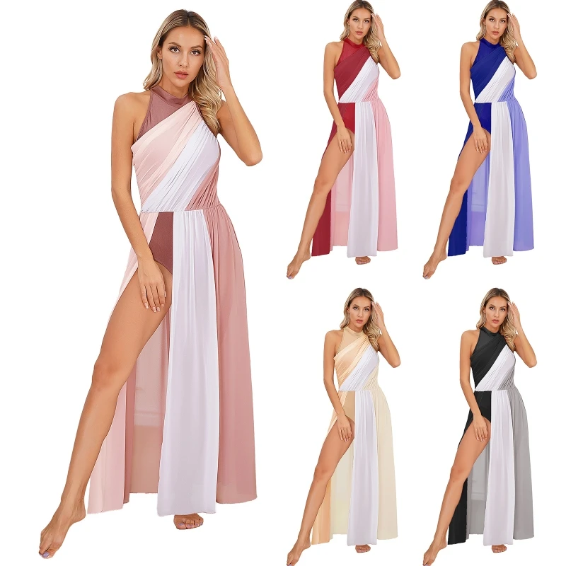 Ballroom Lyrical Dance Costumes Womens Fashion Back Sleeveless Split Dresses For Modern Performance Wear Dance Dresses
