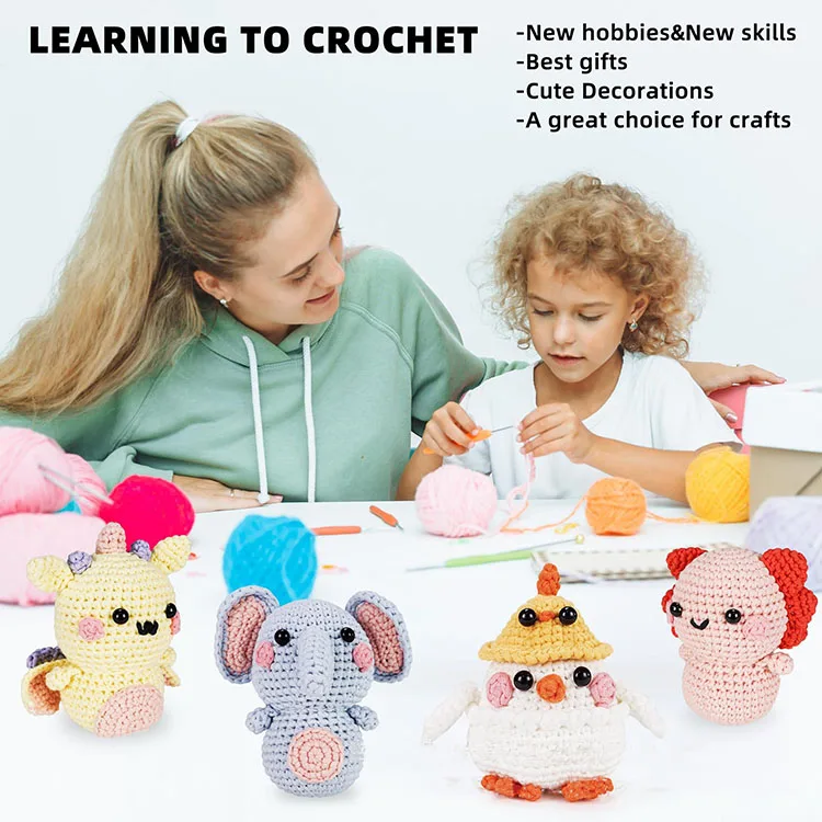 Beginners Yarn Knitting DIY Material Package Elephant Decor Cute Doll Yarn Crochet Kit with Step by Step Video Tutorials