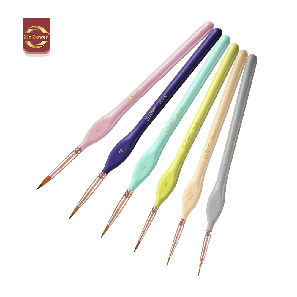 Xin Bowen Detail Paint Brush Set 6Pieces Macaron Handle Nylon Round Head Art Paint Brush For Artist Painting