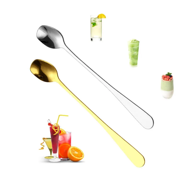 Creative Stainless Steel Spoon Simple Oval Head Two Sizes Round Tail Coffee Dessert Cake Long Handle Ice Spoon