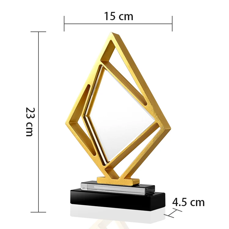 Shining creative metal rhombus crystal trophy team crystal metal trophy for best contribution awards