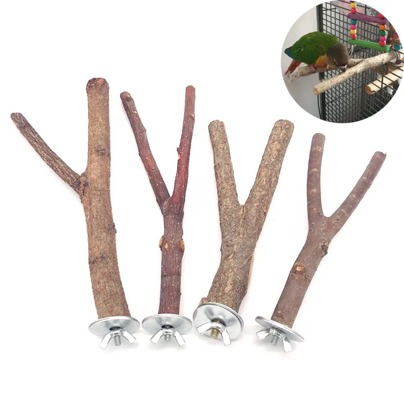 Natural Wood Pet Parrot Raw Wood Fork Tree Branch Stand Rack Squirrel Bird Hamster Branch Perches Chew Bite Toys Stick