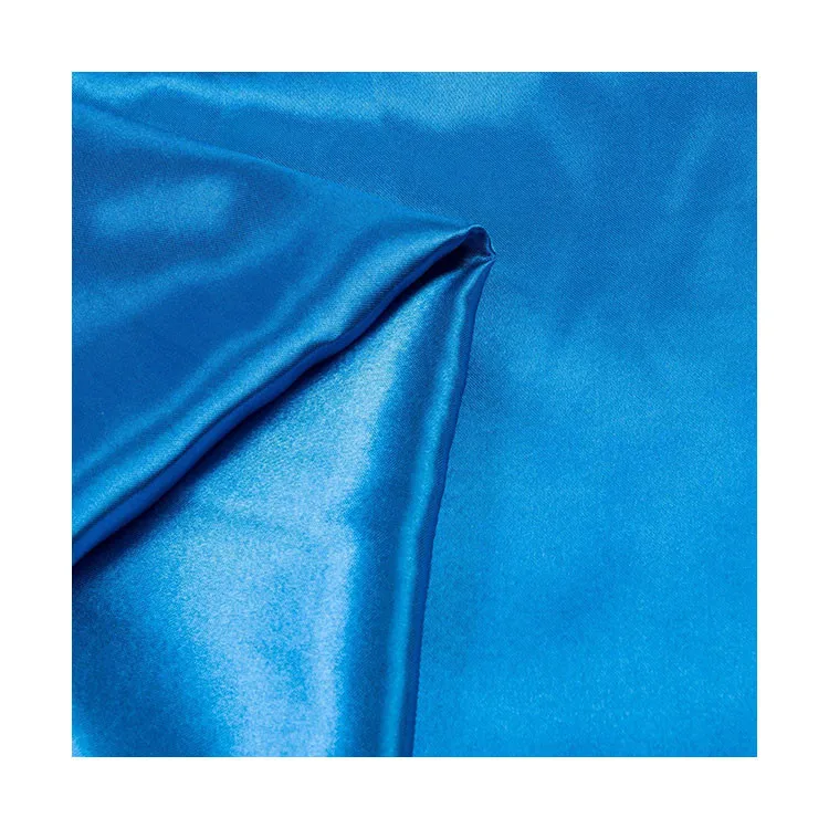 fashionable fabric in stock shiny blue color satin fabric for women