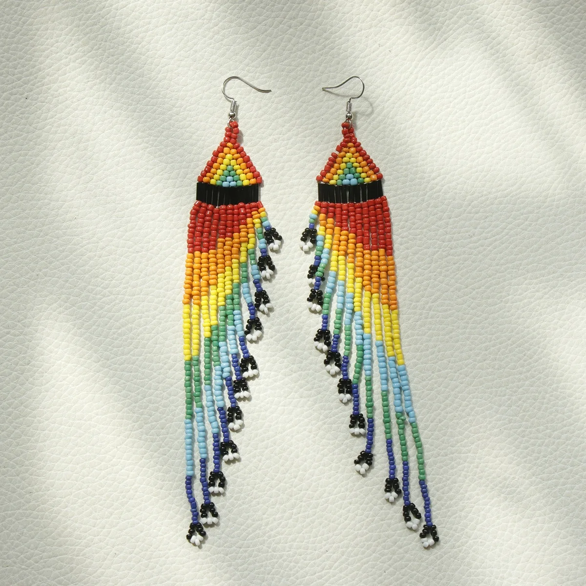 JUHU wholesale eye Bohemian rainbow Mushroom triangle geometry flower hand-made colorful rice bead big beaded earrings for women