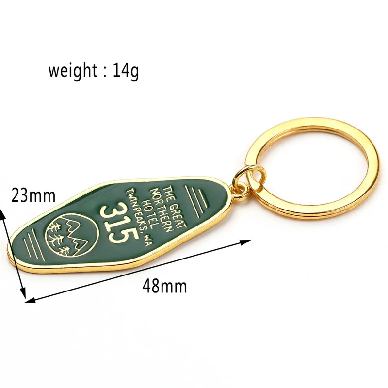 Tv Show Twin Peaks Key Chain Metal Green Enamel The Great Northern Hotel Room # 315 Keychains Fashion Women Men Jewelry Key Ring