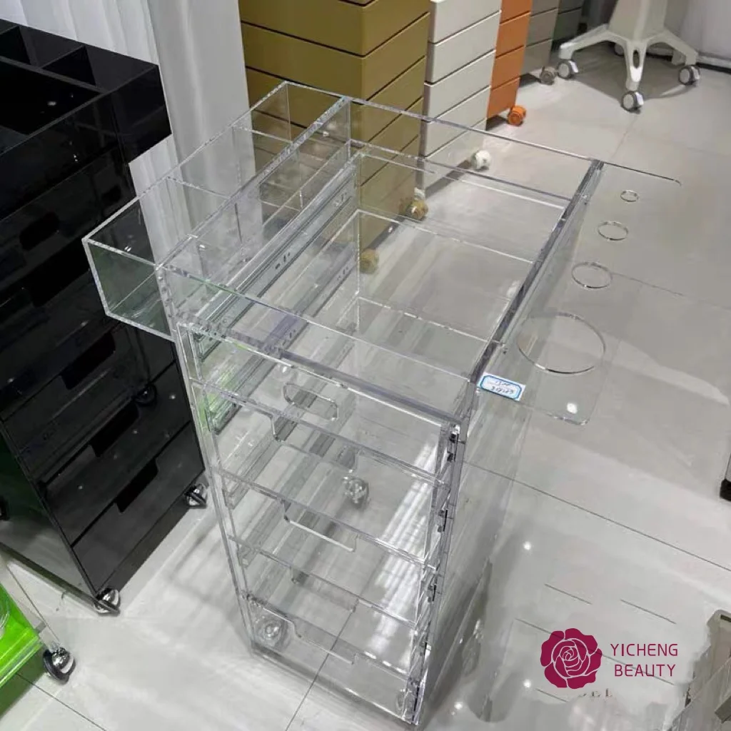 Yicheng Beauty Hot sale & high Quality Transparent Arylic Beauty Tools Collecting Salon Trolley Hairdressing SPA Cart Organizer