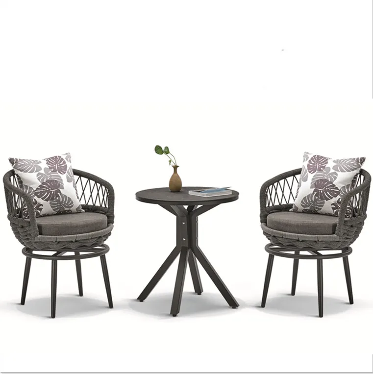 Hot selling modern hand-weaved tempered glass rope waterproof outdoor furniture garden rocking coffee chair with good quality