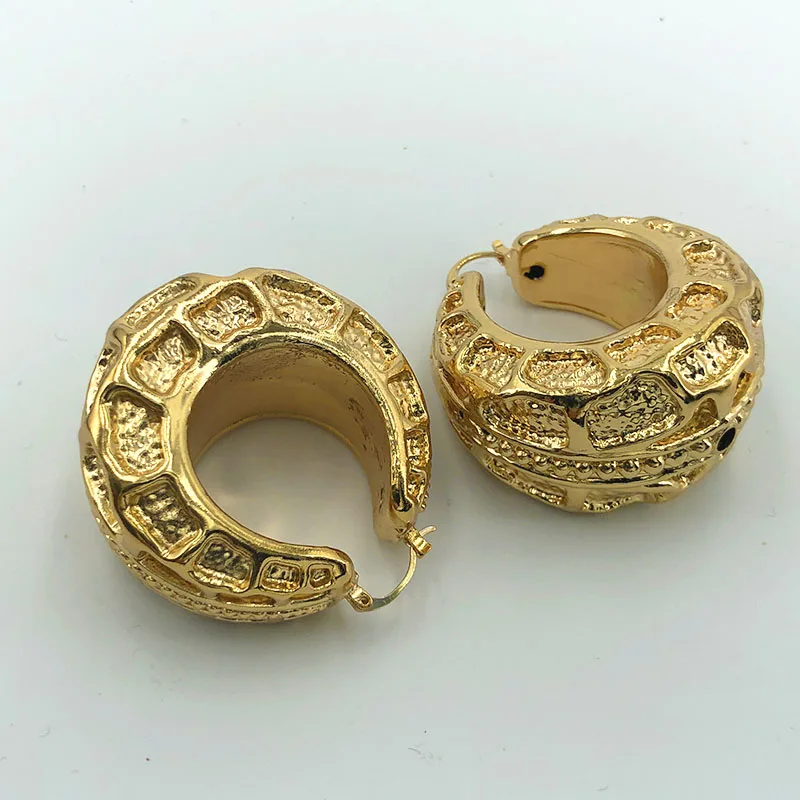 18k Wedding Large Earrings Women Dubai Big Gold Plated Jewelry Hollow Chunky Gold Hoop Earrings