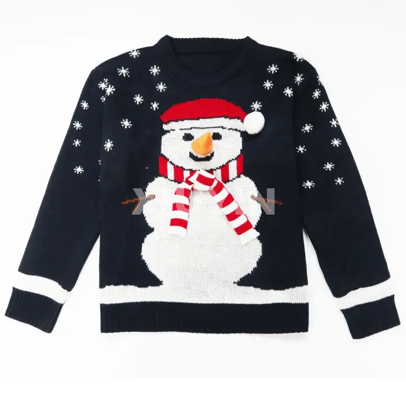 
Ugly Christmas knit sweater funny Characters jacquard cardigan with pearls ,pompoms ,sequins and winter thick pullover 
