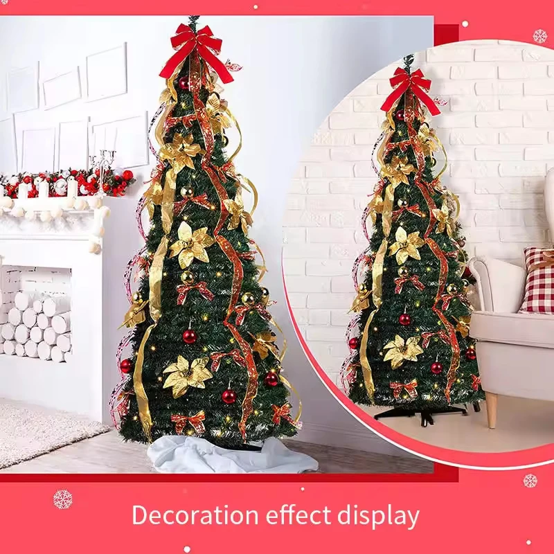 1.8m Christmas Tree Spiral Folding with Decorative LED Light Pop Up Christmas Tree Fully Decorated Retractable Christmas Tree