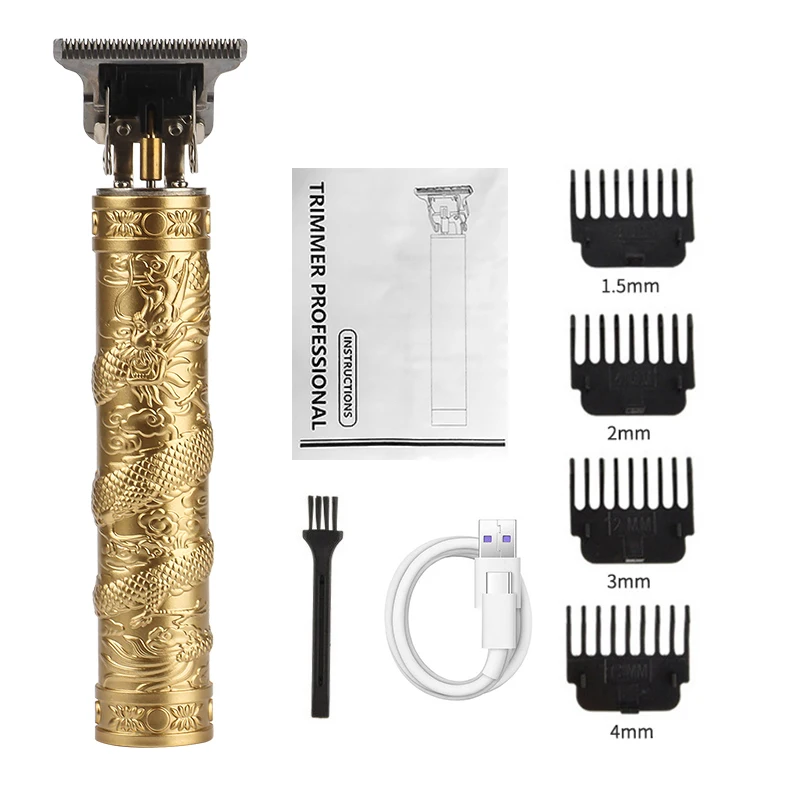 Maquina de Cortar Pelo Profesional USB Rechargeable Gold Vintage T9 Hair Clipper Electric Hair Trimmer