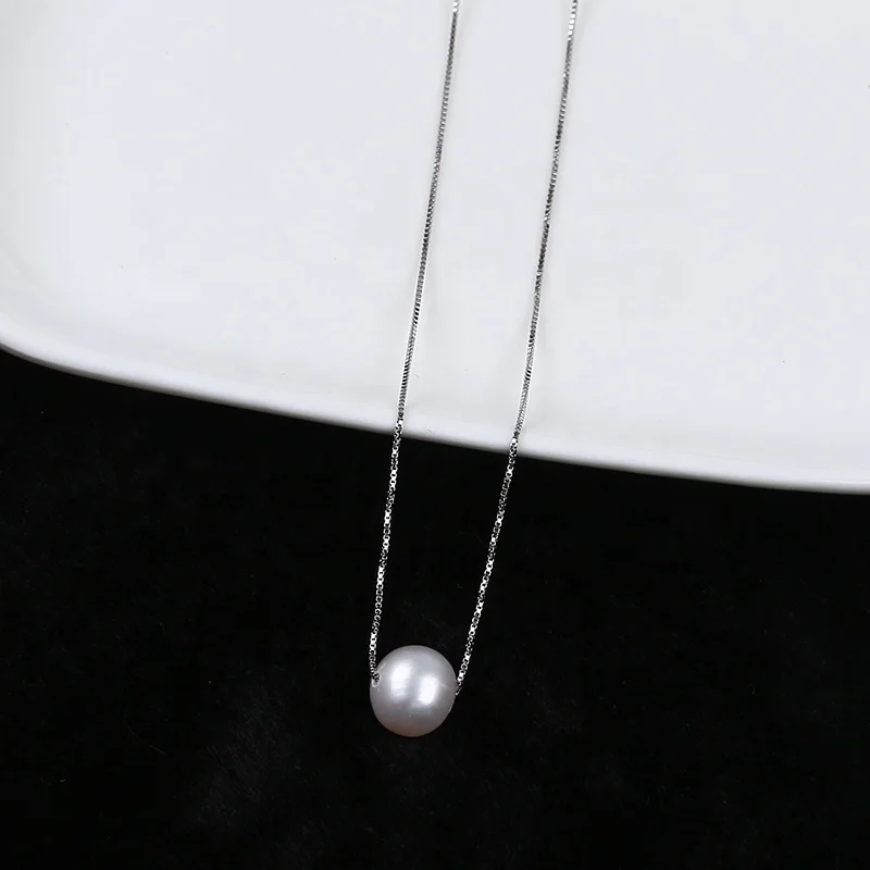 8-9mm natural freshwater round pearl pendant silver chain necklace for women gift