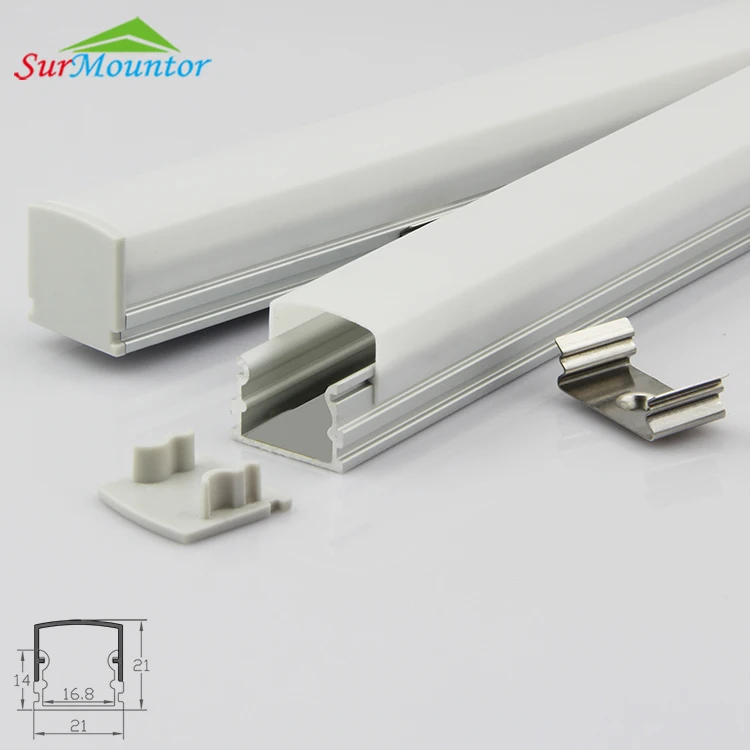 A2114 Transparent Milky Frosted PC Cover Surface De Aluminum Profile For LED Strip