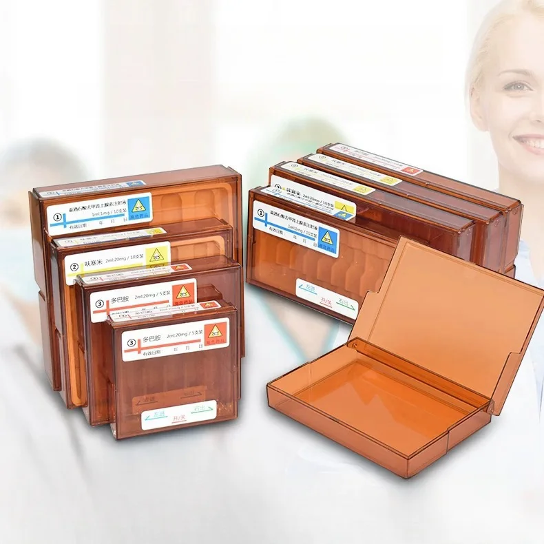 2ML*5 Ampoule Glass Plastic Needle Medicine Organizer Light-proof Waterproof Medicine Customized labels Storage Box WIth Tray