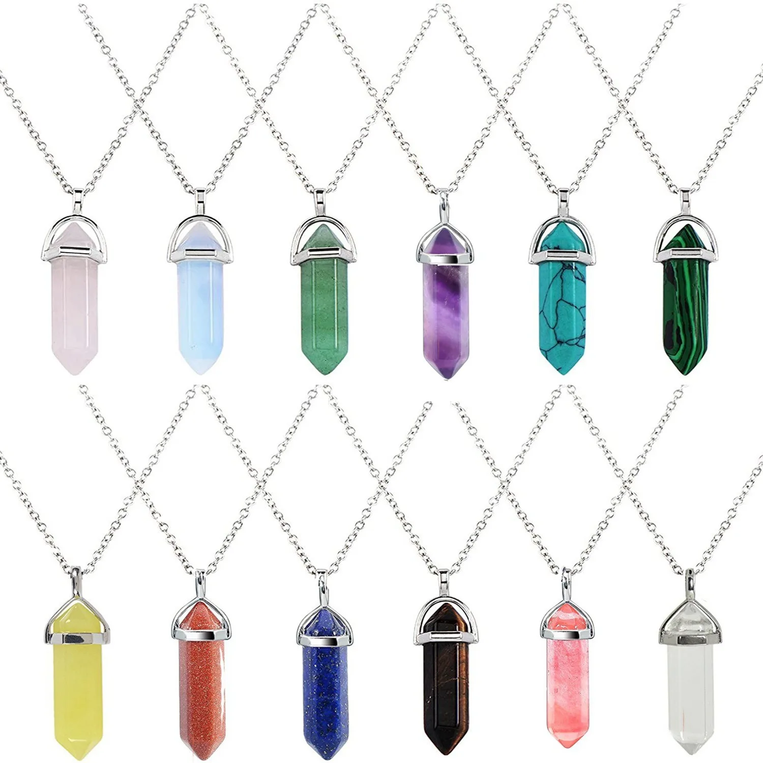 Natural Hexagonal Crystal Necklace Reiki Healing Crystals Pendant Wire Wrapped Gemstone Quartz Stone Pendants Necklaces