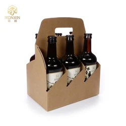 Custom Wine Kraft Corrugated Paper Packaging 6 Pack Beer Bottle Carrier Packaging Box With Handle For Wine Packaging Box