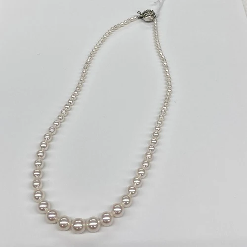 Japan CLASSIC Silver 925 Clasp Good Luster Natural Seawater Pearl Beaded Necklace Jewelry